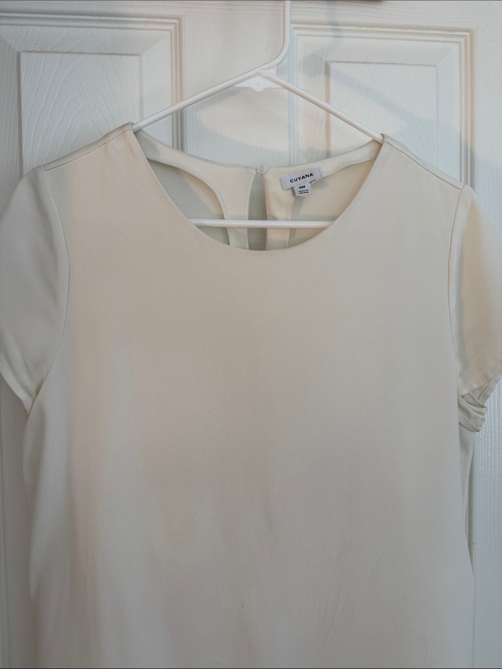 Cuyana Cream Short Sleeve Round Neck Top Sz S